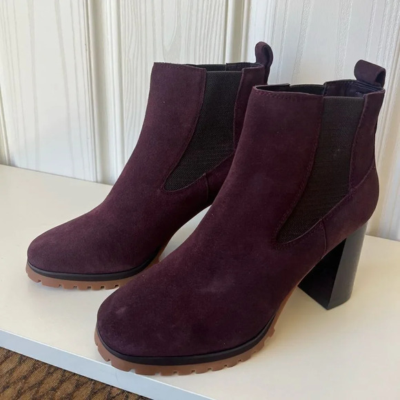 Sanctuary Footwear Ravish Burgundy Chelsea Suede Block Heel Booties Size 7.5 - Picture 4 of 8